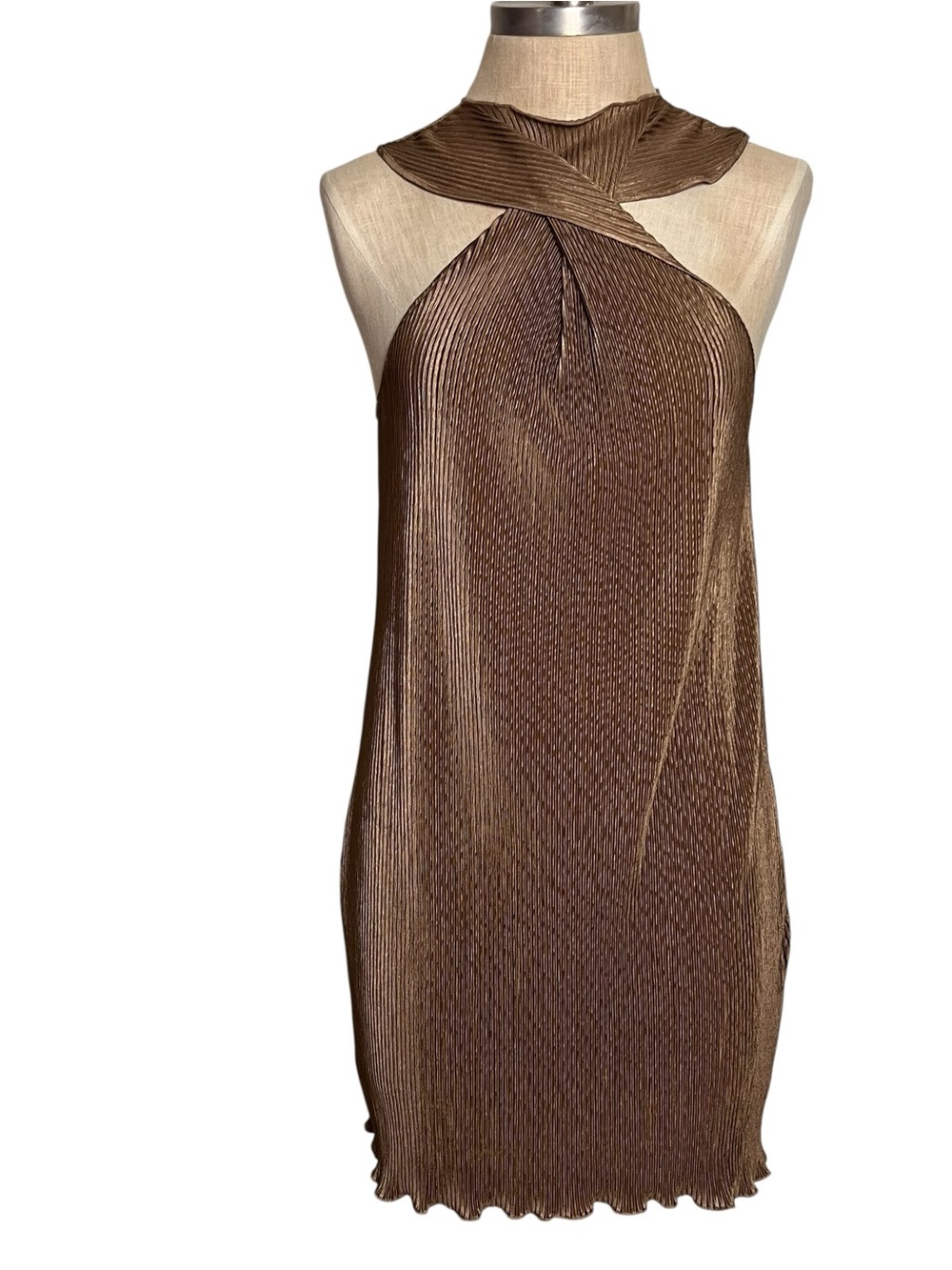 Song Of Style Pluto Bronze Pleated Lightweight Mini Dress — Size Small - Picture 3 of 11